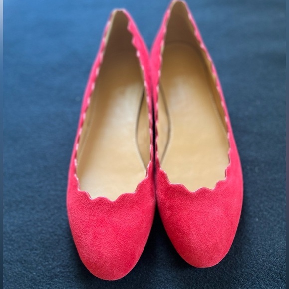 J. Crew Suede Scalloped Flats- Dark Poppy- sz 9 - Picture 1 of 9